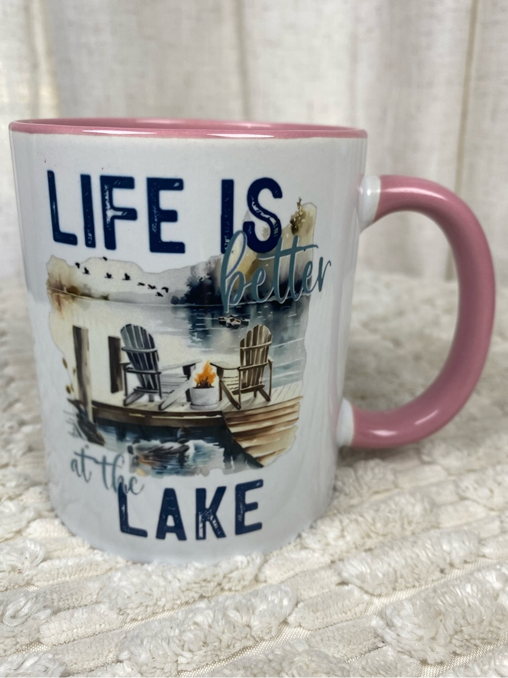 Big Tree Life Is Better At The Lake Watercolor Pink Ceramic Mug - 11 oz